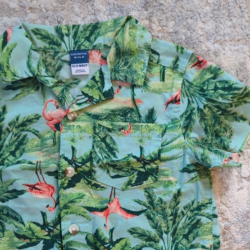 Old Navy Tropical Flamingo Shirt Size 18-24 Months - Picture 3 of 6